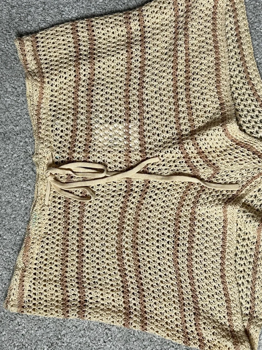 Free People Cream and Brown Crochet High Waist Shorts